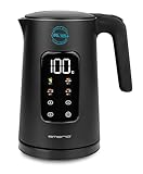 EMERIO Wasserkocher Edelstahl 1.7L | isolierte Doppelwand | Temperaturwahl 40-100°C in 5°C Schritten | Display mit vorprogrammierten Teesorten | BPA frei | 2200 W | Auto Off | Warmhalten | WK-132229