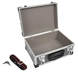 Perel Aufbewahrungskoffer, Alukoffer leer, Transport Koffer, Koffer alu, Aluminiumrahmen, Tragegurt, Schlüsselschloss, 2 Schlüssel, Aluminium, grau, 320 x 230 x 155 mm