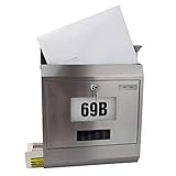 DEMA Briefkasten Solar mit Zeitungsrolle – Wetterfester Edelstahl Briefkasten mit integrierter Solarbeleuchtung und praktischer Zeitungsablage