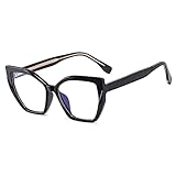 kachawoo TR90 Blue Light Blocking Gläser mit Frühlingsbein Cat Eye Polygon Bunte Rahmen Brillen Mode Rezept OL Eyewear (black)