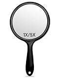 OMIRO Handspiegel, Doppelseitiger Handspiegel mit 1X/5X Vergrößerung und Griff (Transparent Schwarz)