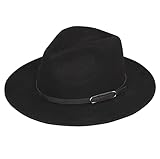 ericotry Fedora-Hut mit breiter Krempe, klassisch, schwarz, mit Gürtelschnalle, Filz, Fedora-Mütze, Trilby-Mütze, Panama-Hut, Derby-Mütze