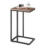 WLIVE Beistelltisch C Form, Nachttisch für Schlafzimmer, Wohnzimmer, Beistelltische mit Metallrahmen, Wohnzimmer Tisch für Couch, Sofatisch Braun