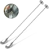 CONJURAIDE 2 Stück Barlöffel, 30cm Lange Löffel Edelstahl Probierlöffel Stampfer Spiral Designer Longdrinklöffel Stößel Cocktail Löffel Eislöffel Lang Bar Zubehör für Stir Cocktail Kaffee