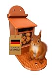 Eichhörnchen Futterhaus Braun – Wetterfest & Stabil mit Kunststoffscheibe, Belüftetem Futterreservoir & Rutschfester Sitzfläche – Sicher & Langlebig für Garten & Balkon (Braun)