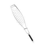 PAMINGONO Edelstahl Fisch Grillkorb Outdoor BBQ Grillnetz Ideal Zum Grillen Von Fisch Und Gemü 645mm Lang Rostfrei Spülmaschinenfest Grillzubehör Für Camping Und Gartenpartys