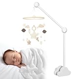 Mobile Halterung Wickeltisch, Wolken Holz Himmelstange Babybett, Abnehmbarer Mobile Halterung Holz Höhenverstellbar für Aufhängung Windspiele Bettglocke, Babybett Zubehör (Weiß)