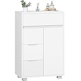 Hzuaneri Badezimmerschrank, Badschrank mit Verstellbare Ablage, Kommode mit 4 Schubladen und 1 Schranktür, Modern, für Wohnzimmer, Badezimmer, 30 x 55 x 82 cm Weiß SC05503X