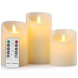 Hausware LED Candles Light 4' 5' 6' 3 Pack Pillar Candles Real Wax Battery Operated Flameless Candles Flickering Electric Fake Candle Sets with Rome and Timer
