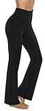 Persit Damen Schlaghose Yogahose, High Waist Freizeithose Sporthose Jazzpants Schwarz - L