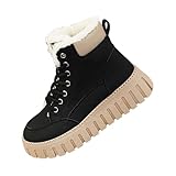 𝐒tiefeletten Damen Schwarz Mit Absatz im und Winter Gepolsterte Stiefel mit Absatz für Damen Schwarze Schnürboots Damen (Black, 38)