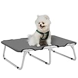 PawHut Hundeliege Outdoor, klappbar Erhöhte Haustierliege mit Stahlrahmen, Kühlendes Haustierbett für kleine Hunde, Hundebett für Draußen Camping, Grau, 71 x 58 x 20 cm