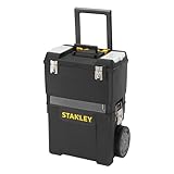 STANLEY Rollende Werkstatt, zwei separat verwendbare Werkzeugboxen, robuster Kunststoff, große Schwerlasträder, mit Metallschließen & Organizer im Deckel, 1-93-968