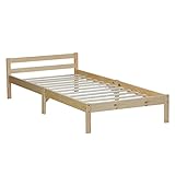 Homestyle4u 888, Einzelbett 90x200 Natur Bettgestell mit Lattenrost Kiefer Massiv Holz Massivholzbett