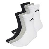 adidas Unisex CUSHIONED CREW SOCKS 6 PAIR PACK, White/Medium Grey Heather/Black, 4.5-6