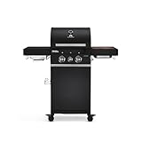 BURNHARD® Gasgrill 2-Brenner 900°C Infrarot-Keramikbrenner, Gusseisen-Grillrost, Grillwagen, klappbare Seitentische, Grillabdeckung, Schwarz – FRED Jr. Deluxe