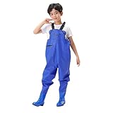 Wathose Kinder 36/37 Kinderwathose Wasserdicht mit Stiefel Matschhose Mädchen Jungen Brust Anglerhose mit Hosenträger Kids Angeln Wathosen Regenstiefel Rutschfeste Sohle Gummistiefel für Jugendliche