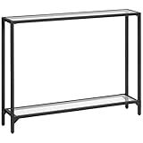 HOOBRO Konsolentisch mit Ablagen, 100 cm Beistelltisch, Hartglas, Eingangstisch, moderner Sofatisch, Ausstellungstisch, Metallgestell, für Wohnzimmer, Flur, Schwarz EBK04XG01