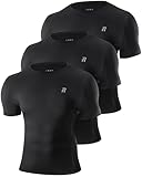 Runhit 3 Pack Kompressionsshirt Herren Kurzarm, Funktionsshirt Schnelltrocknend Laufshirt Atmungsaktiv Sportshirt Männer Bauchweg Shirt Gym Compression Tops für Fitness Laufen Schwarz*3 M