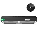 FIREGAS A+ Unterbau-Dunstabzugshaube 60 cm, Abluft & Umluft, 3 Leistungsstufen, Kohlefilter inklusive, leise & energieeffizient, LED-Beleuchtung,Schwarz