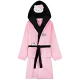 Hello Kitty Mädchen Fleece Bademantel mit Kapuze, Taschen & Gürtel - kuscheliger Morgenmantel(Rosa/Schwarz, 13-14 Jahre)