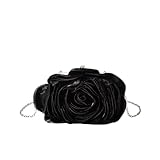 YOPI Vintage Rose Flower Satin Braut Hochzeitskleid Tasche Umhängetasche Abendtasche(black)