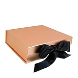 Pack2Pack Luxuriöse faltbare Geschenkbox mit festem Band | Faltbox mit Magnetverschluss | Hochzeiten, Brautpartys, Firmengeschenke | 100% Recyclingpapier (quadratisch, metallisches Kupfer)