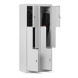 Jan Nowak Umkleideschrank Z02 Spind mit 4 Abteilen Kleiderspind Metallschrank Flügeltür Lüftungsschlitzen Pulverbeschichtung 185 cm x 80 cm x 45 cm (Grau)