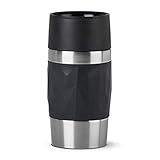 Emsa N21601 Travel Mug Compact Thermo-/Isolierbecher aus Edelstahl | 0,3 Liter | 3h heiß | 6h kalt | BPA-Frei | 100% dicht | auslaufsicher | spülmaschinengeeignet | 360°-Trinköffnung | Schwarz