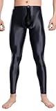 Herren-Kompressionshose, ölglänzend, dehnbar, Nylon, glatte Ausbuchtung, Beutel, Leggings, Strumpfhosen, Schwarz , XL