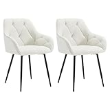 WOLTU 2er Set Esszimmerstühle, Küchenstuhl, Stuhl Esszimmer Wohnzimmer, ergonomischer Sessel, Armlehnstuhl, Polsterstuhl, Sitzfläche aus Samt, Metallbeine, Creme, EZS02cm-2