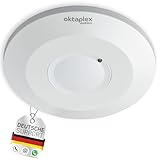 Oktaplex Ida Decken-Bewegungsmelder flach 360° Hochfrequenz-Sensor 2-16m Reichweite 230V Präsenzmelder weiß mit Dämmerungssensor