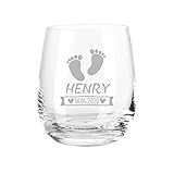 GRAVURZEILE Leonardo Tivoli Teelicht Glas - Baby Footprints Design - Personalisiert mit Namen & Datum - Babyandenken zur Geburt - Geeignet für Jungen und Mädchen - Geschenk für Eltern