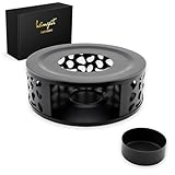 heimzeit Stövchen für Teekannen und Kaffeekannen aus hochwertigem Edelstahl [Ø 15 cm, Schwarz] Teewärmer mit Teelichthalter im stilvollen Design, Teestövchen kratzfrei und für alle Größen