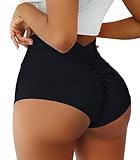 Yoga-Shorts für Damen, hohe Taille, V-Ausschnitt, Spandex, Tanz-Hotpants, Po-Heben, Rave-Hose, Schwarz, Mittel
