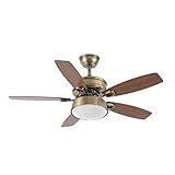 DC Braw 30 W Ventilator mit 5 Flügeln aus elegantem Leder, kombiniert Walnuss und Eiche. Er bietet 6 Geschwindigkeiten, 3 Farben, Fernbedienung, Speicher und Timer, 2850 lm, perfekt für Ihr Zuhause.