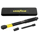 Goodyear 1/4 Zoll Drehmomentschlüssel, extra stark, Chrom-Vanadium, langer, schlanker Griff, flexibles Knöchelgelenk, präzise Drehmomenteinstellung für Automobil-, Motorrad- und Fahrradwartung