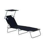 Outsunny Sonnenliege Gartenliege Wellnessliege Strandliege klappbar mit Sonnenschutz Schwarz 187 x 58 x 36 cm