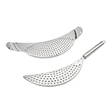 BAZEITFLOW 2 Stück Edelstahl Topfsieb Mondform mit Griff Rostfrei Korrosionsbeständig Platzsparend Passend für Töpfe Spülmaschinenfest Praktisches Küchensieb zum Abgießen von Nudeln und