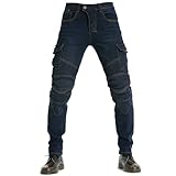 CFlong Motorrad-Jeanshose Für Herren/Damen, Sturzfeste Jeans Mit Geradem Bein Und 4 Arten Von Schutzausrüstung, Motorradhose Für Motorradrennfahrer (Blau,6XL)