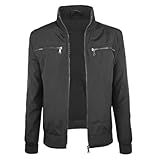 VEQUÈ Gepolsterte Herren-Fleecejacke Winterjacke mit Reißverschluss und Taschen Bequeme wasserdichte Jacke Regular Fit, Schwarz , XXL
