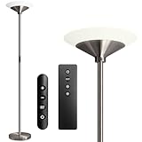 BBHome LED Deckenfluter, 27W Stehlampe LED Dimmbar mit Fernbedienung & Berührung, 3000K-6500K Stehlampe Wohnzimmer Modern für Wohnzimmer, Schlafzimmer, Büro, Silber