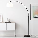 Lightbox Bogenlampe | 1,66 m Höhe, Ø 27 cm | dekorative Stehleuchte mit schwenkbarem Kopf & Fuss-Druck-Schalter | E27 Fassung | Wohnzimmer-Lese-Lampe aus Metall/Kunststoff in Schwarz/Weiß