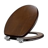 Fanmitrk WC Sitz mit Absenkautomatik, Toilettendeckel Holz, Massivholz Toilettensitz Stabil und Wackelfrei, Klodeckel O Form (schwarzbraun plywood)