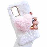 Miagon Plüsch 3D Hülle für iPhone SE 2020,Handyhülle Mädchen Flauschige 3D Herz Schutzhülle Silikon Cover Faux Pelz Case,Weiß