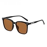 HANYX TR90 Quadratische polarisierte Sonnenbrille für Herren und Damen, Retro, verspiegelte TAC-Linse, Sonnenbrille zum Autofahren, Angeln, Schwarzer Tee, Medium