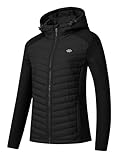 MoFiz Damen Fleecejacke Sweatjacke Hybridjacke Wanderjacke Atmungsaktiv Full Zip Jacke mit Reißverschlusstasche Schwarz S