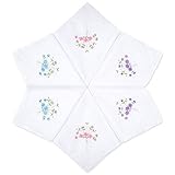 LULUSILK 6 Stücke Damen Stoff Taschentücher 100% Baumwolle mit Blumen Stickereien und Spitze Schmetterling Kante