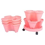 NUOBESTY 1 Set Erdbeerpflanzgefäße: Mehrstufiges, vertikales, stapelbares Pflanzgefäß – Kräuterturm – Blumen- und Gemüsetopf mit Rollen, 73 x 33 x 33 cm