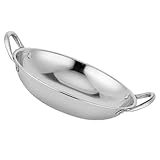 Mipcase Wokpfanne aus Edelstahl 26cm Rund mit Doppelgriff Kleiner Stahltopf für Gasherd und Camping Hitzebeständig und Rutschfest